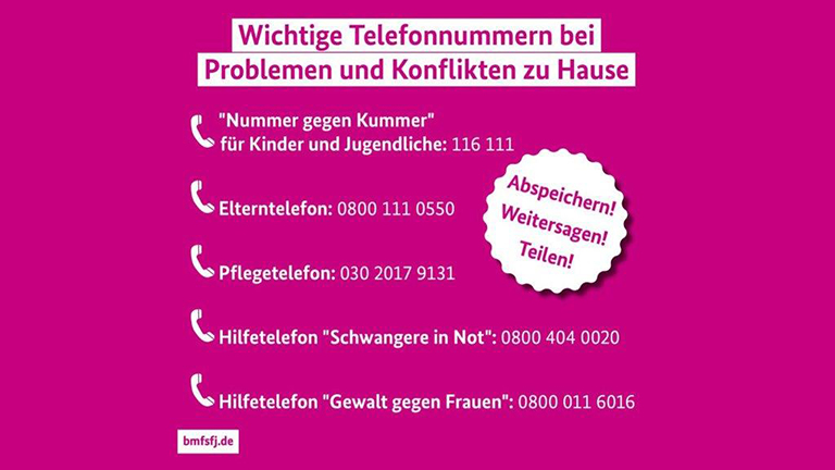 Wichtige Telefonnummern bei Problemen und Konflikten zu Hause